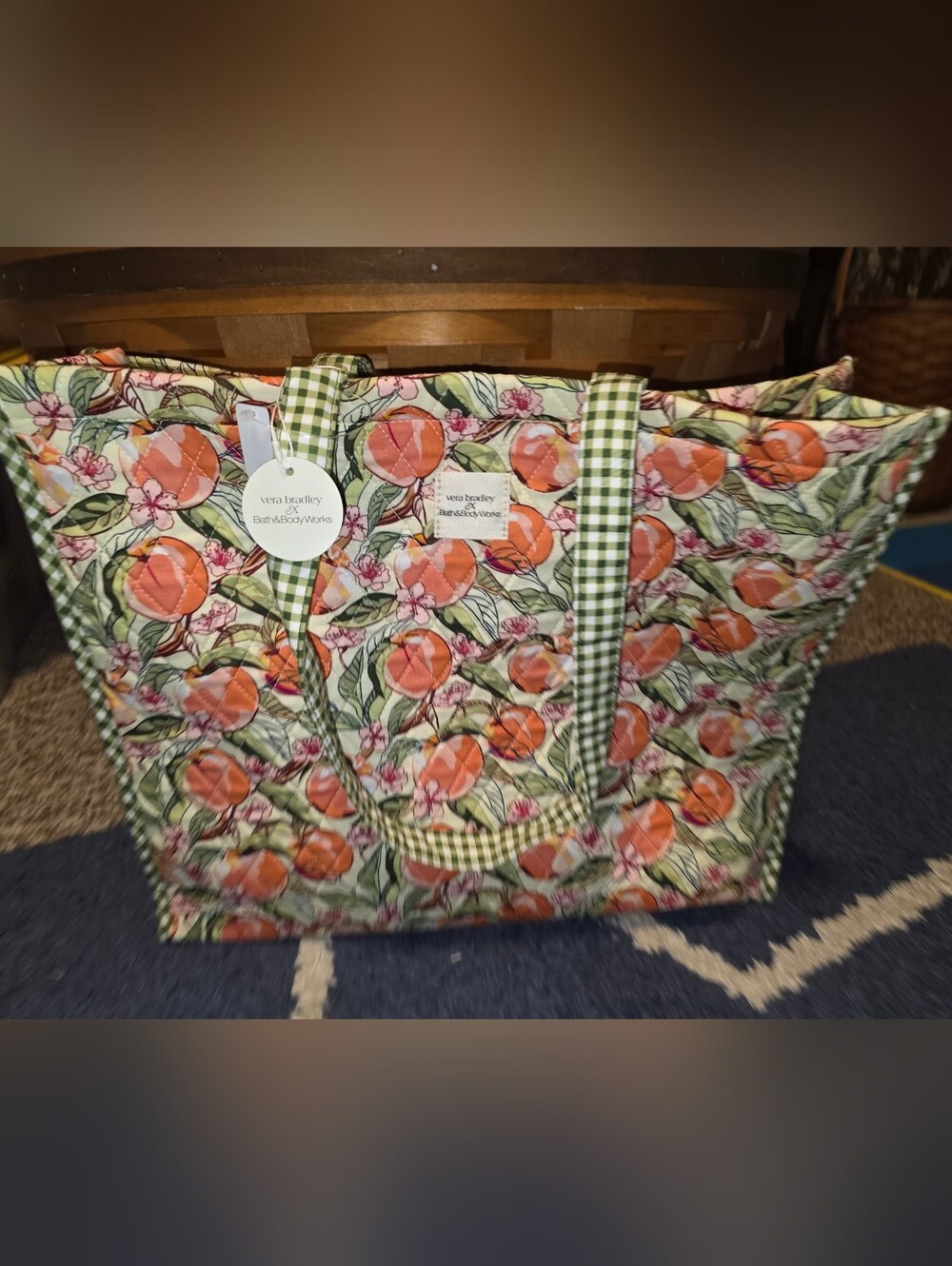 Bath & Body Works and Vera Bradley tote bag featuring a peach blossom print